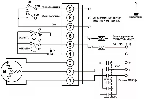 Cхема подключения электропривода МТ 380В