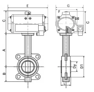Эскиз затвор дисковый поворотный ST-316l-NBR с DA и пневмораспределителем 4M310-08 24V