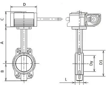Затвор дисковый поворотный 316L-316L-PTFE Ду50 Ру16, корпус - нержавеющая сталь, диск - нержавеющая сталь, уплотнение - PTFE,с редуктором HAM-1