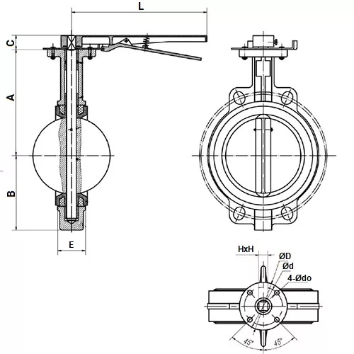 Затвор дисковый поворотный GG25-316L-NBR Ду300 Ру16, корпус - чугун, диск - нержавеющая сталь, уплотнение - NBR, с ручкой