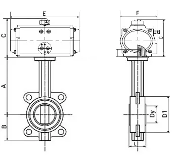 Затвор дисковый поворотный 316L-316L-VITON Ду80 Ру16, корпус - нержавеющая сталь, диск - нержавеющая сталь, уплотнение - VITON, с пневмоприводом DA-083 двойного действия