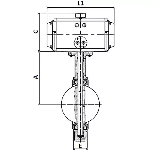 Затвор дисковый поворотный GG25-316L-NBR Ду100 Ру16 с пневмоприводом DA-083 двойного действия