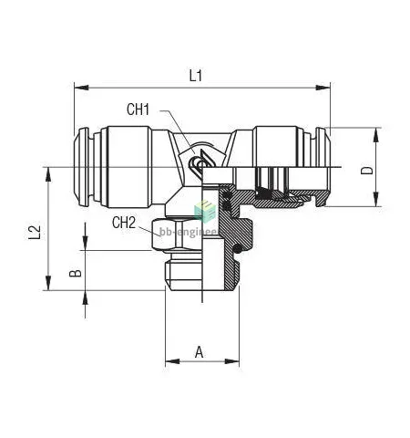 57216 00 010 AIGNEP - Тройник T-образный с нар. резьбой осевой цанговый G1/8-8 мм, изображение 2