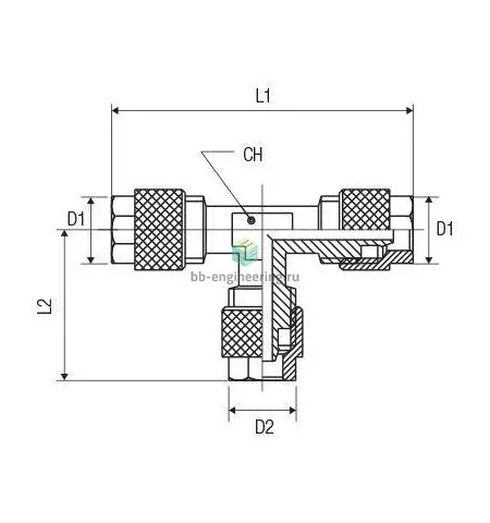 01230 00 005 AIGNEP - Тройник T-образный с накидной гайкой 8/6 мм, изображение 2
