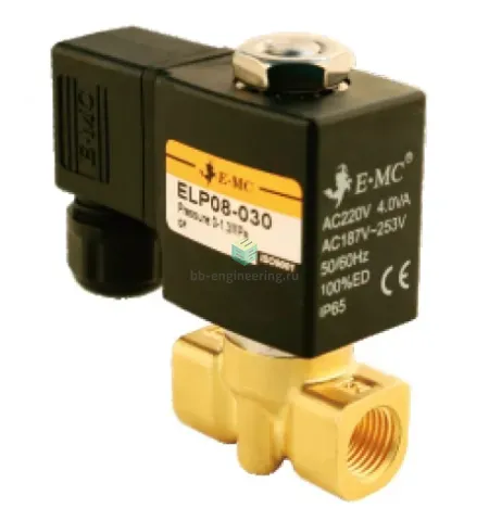 ELP06-015E4 EMC - Клапан электромагнитный, G1/8, двухходовой (2/2) НЗ, 24 V DC, латунный, изображение 1